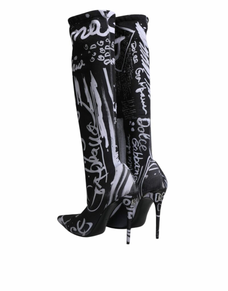 Dolce & Gabbana Black Logo Stretch Heels High Boots Shoes - Image 5