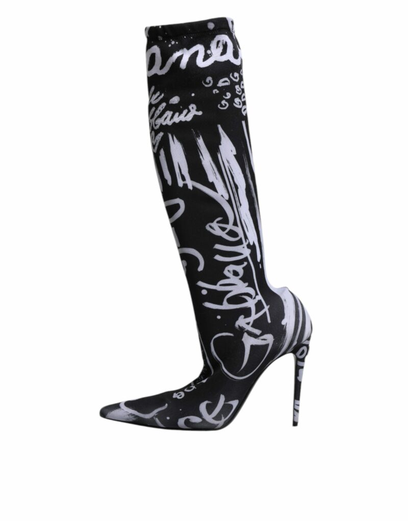 Dolce & Gabbana Black Logo Stretch Heels High Boots Shoes - Image 6