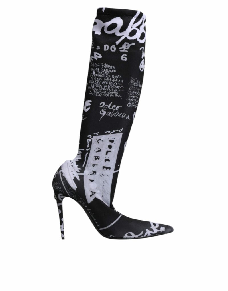 Dolce & Gabbana Black Logo Stretch Heels High Boots Shoes - Image 7