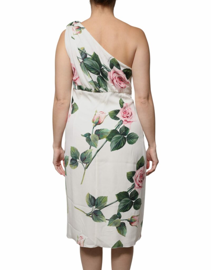 Dolce & Gabbana White Floral Silk One Shoulder Midi Dress - Image 4