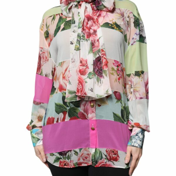 Dolce & Gabbana Multicolor Floral Patchwork Ascot Collar Top