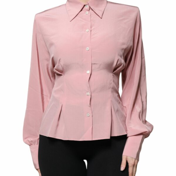 Dolce & Gabbana Pink Cotton Long Sleeves Collared Blouse Top