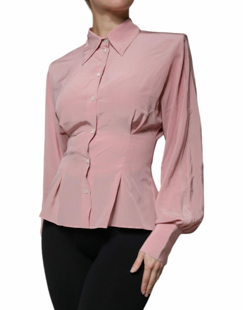 Dolce & Gabbana Pink Cotton Long Sleeves Collared Blouse Top - Image 3