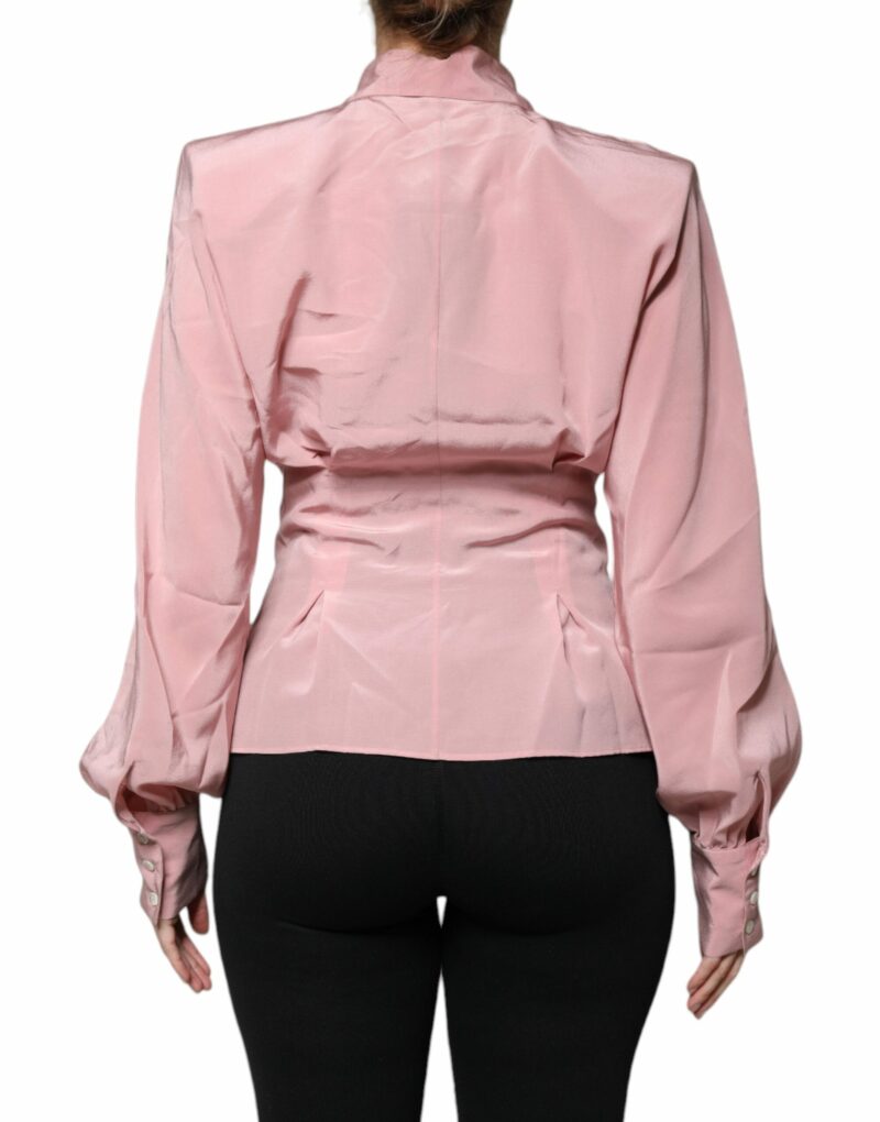 Dolce & Gabbana Pink Cotton Long Sleeves Collared Blouse Top - Image 4