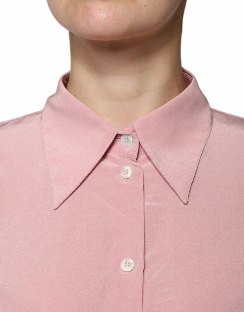 Dolce & Gabbana Pink Cotton Long Sleeves Collared Blouse Top - Image 5