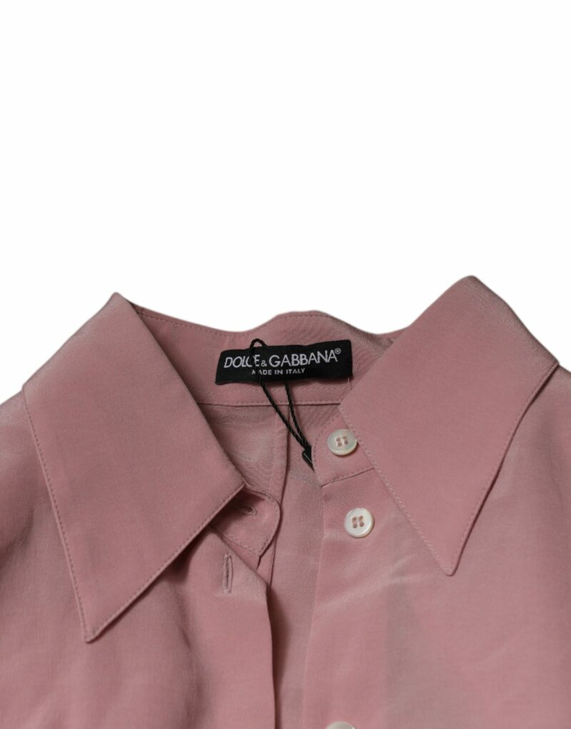 Dolce & Gabbana Pink Cotton Long Sleeves Collared Blouse Top - Image 7