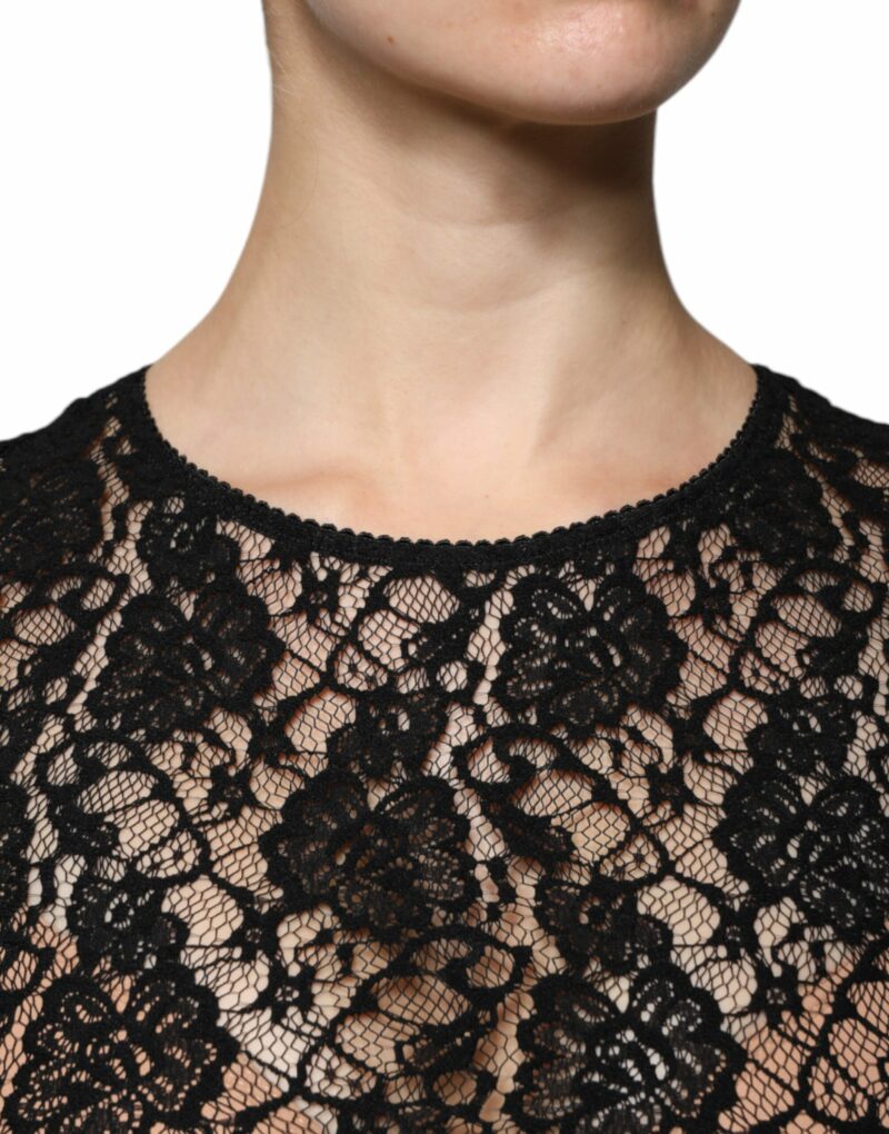 Dolce & Gabbana Black Logo Stripe Lace Long Sleeves Top - Image 5