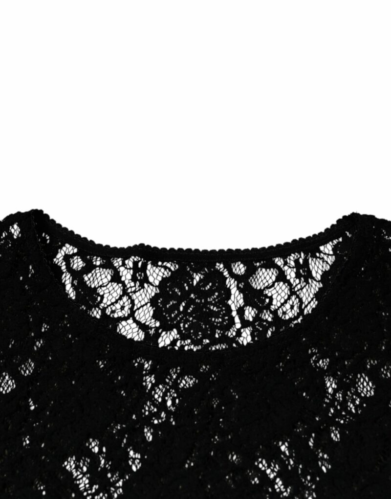 Dolce & Gabbana Black Logo Stripe Lace Long Sleeves Top - Image 7