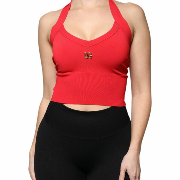 Dolce & Gabbana Red Viscose Sleeveless Halter Cropped Tank Top