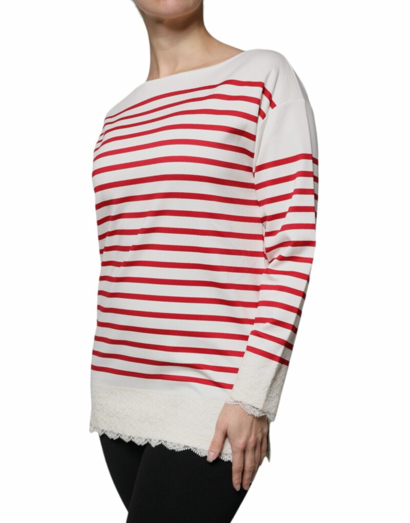Dolce & Gabbana White Red Stripes Cotton Long Sleeves Top - Image 3