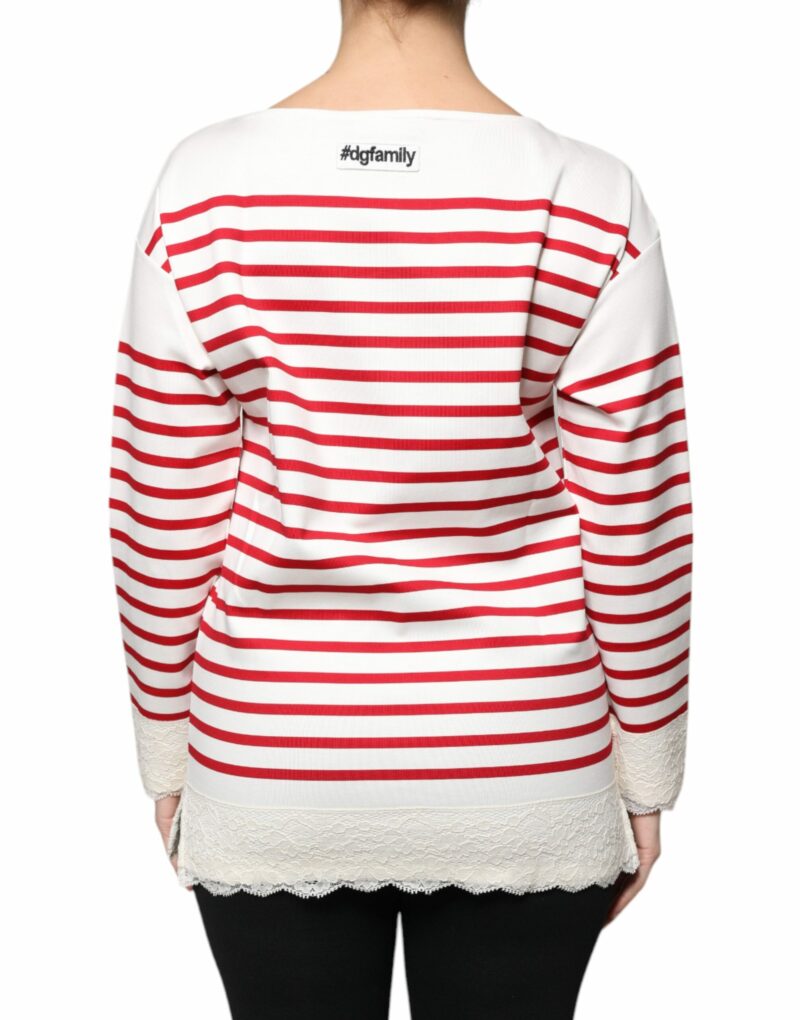 Dolce & Gabbana White Red Stripes Cotton Long Sleeves Top - Image 4
