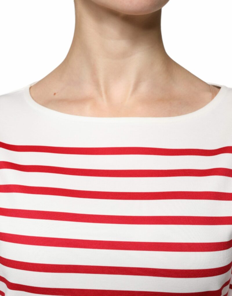Dolce & Gabbana White Red Stripes Cotton Long Sleeves Top - Image 5