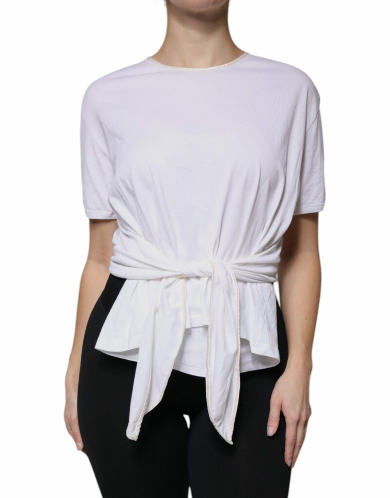 Dolce & Gabbana White Cotton Silk Round Neck Wrap Blouse Top - Image 2