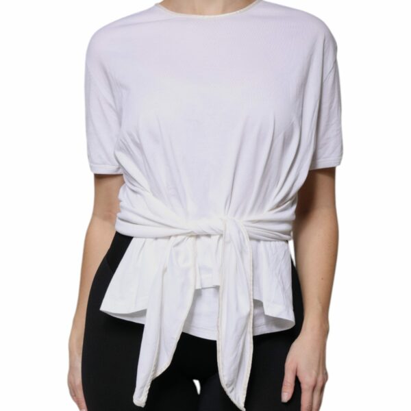 Dolce & Gabbana White Cotton Silk Round Neck Wrap Blouse Top