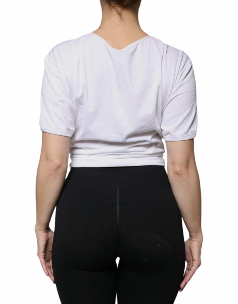 Dolce & Gabbana White Cotton Silk Round Neck Wrap Blouse Top - Image 4