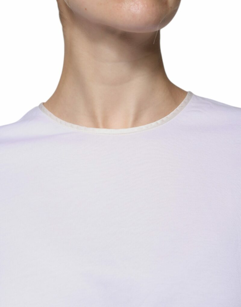 Dolce & Gabbana White Cotton Silk Round Neck Wrap Blouse Top - Image 5