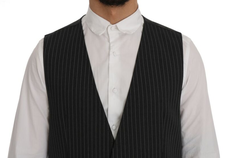 Dolce & Gabbana Elegant Gray Striped Vest Waistcoat - Image 4