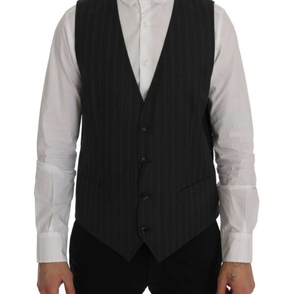 Dolce & Gabbana Elegant Gray Striped Single Breasted Vest