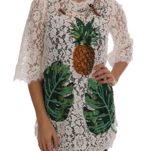 Dolce & Gabbana Elegant White Lace Embellished Mini Blouse