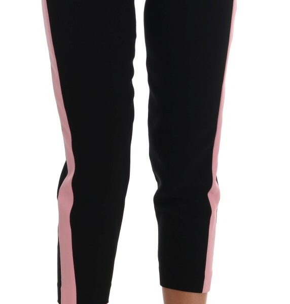Dolce & Gabbana Chic Black Capri Pants with Pink Side Stripes