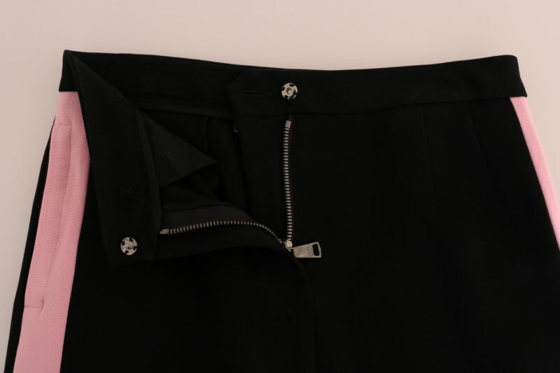 Dolce & Gabbana Chic Black Capri Pants with Pink Side Stripes - Image 4