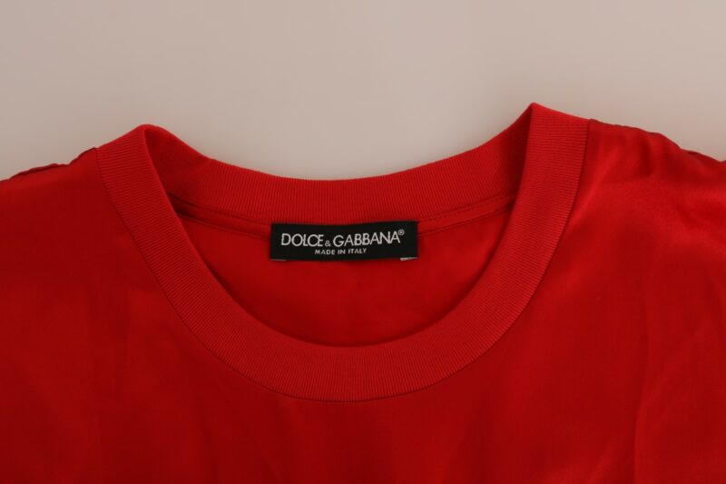 Dolce & Gabbana Red Silk Floral Embroidered Elegance Top - Image 5