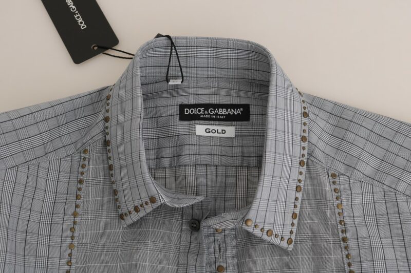 Dolce & Gabbana Elegant Gray Checkered Slim Fit Casual Shirt - Image 6