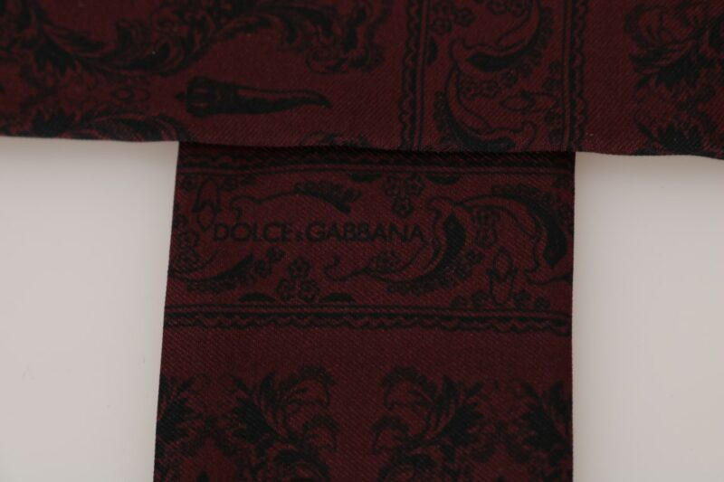 Dolce & Gabbana Silk Bordeaux Crown Chili Print Mens Scarf - Image 4