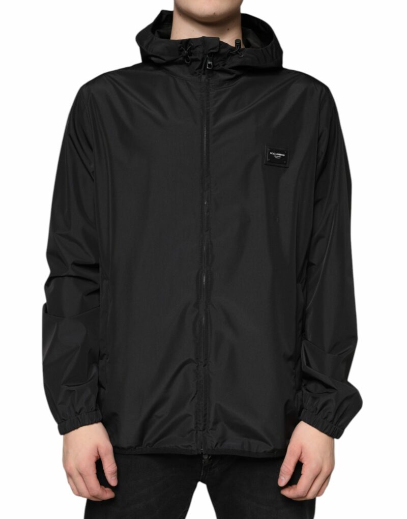 Dolce & Gabbana Black Polyester Hooded Men Full Zip Jacket - Image 2