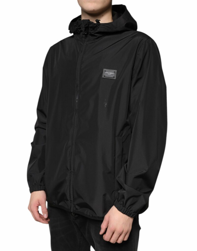 Dolce & Gabbana Black Polyester Hooded Men Full Zip Jacket - Image 3