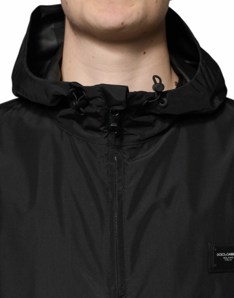 Dolce & Gabbana Black Polyester Hooded Men Full Zip Jacket - Image 5