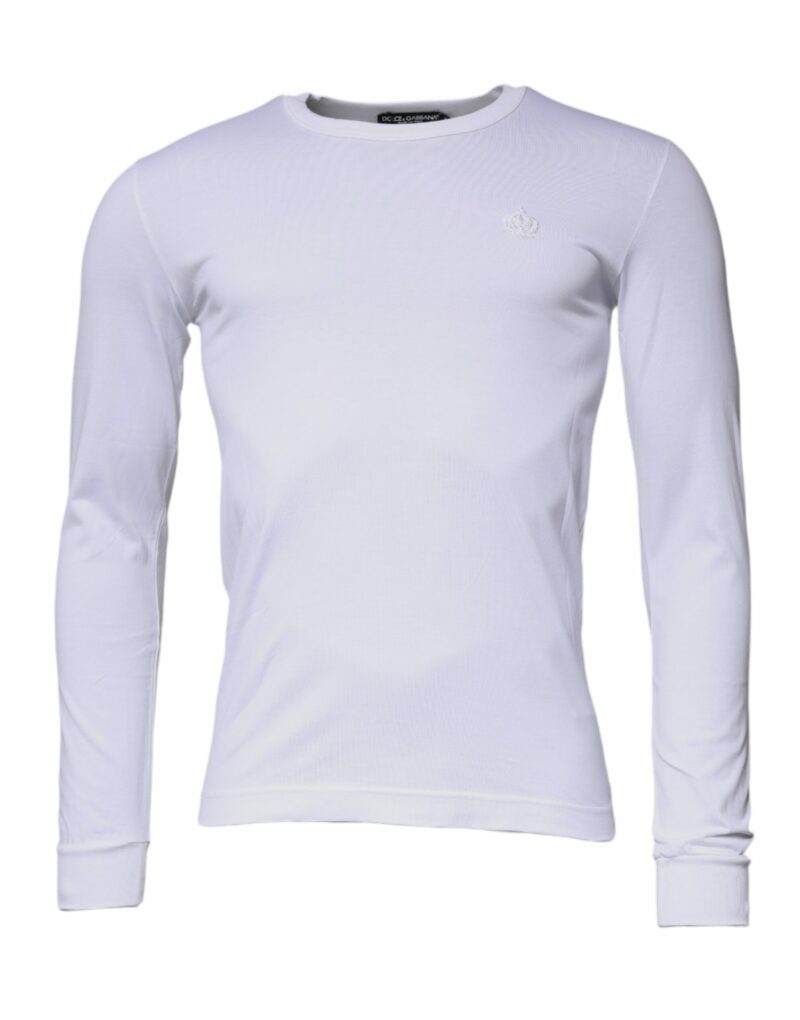 Dolce & Gabbana White Crown Crew Neck Cotton Pullover Sweater - Image 2