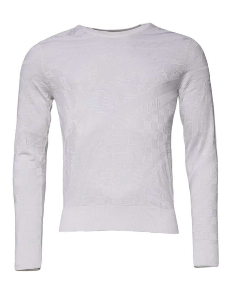 Dolce & Gabbana White Silk Crew Neck Men Pullover Sweater - Image 2