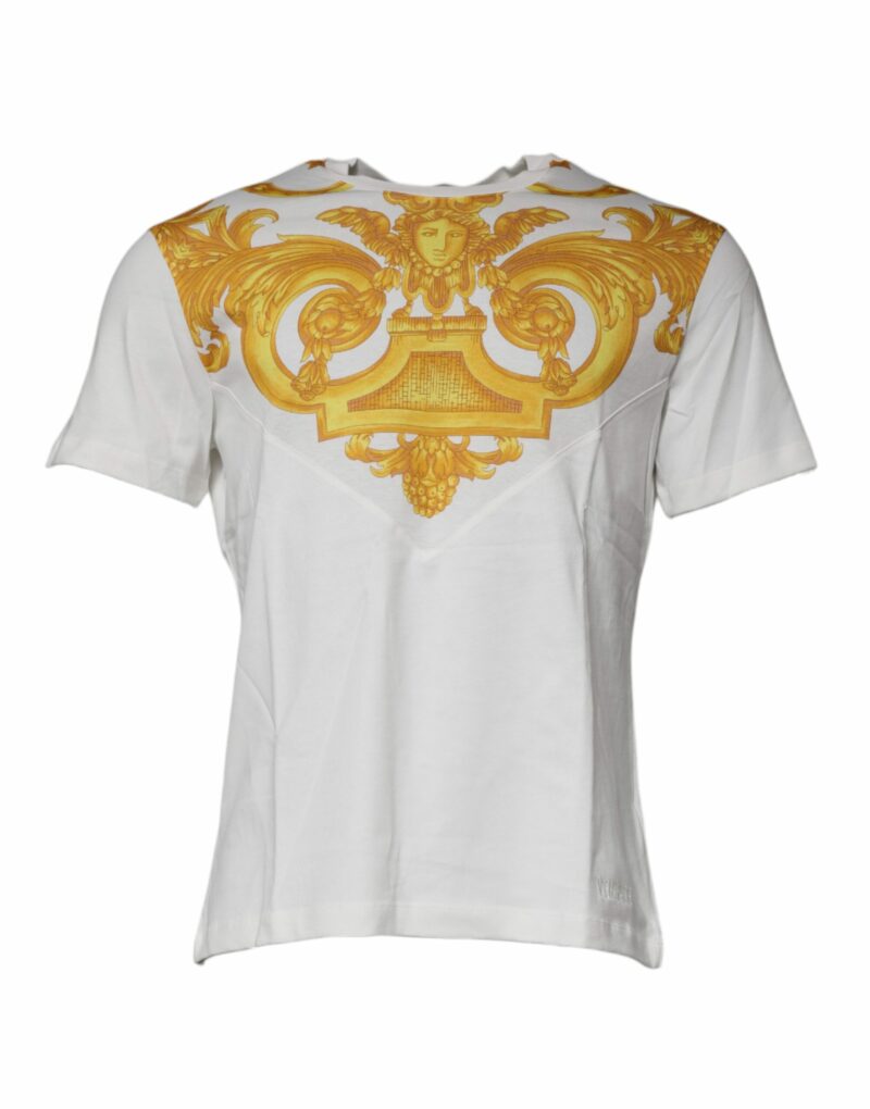 Versace White Medusa Print Cotton Crew Neck T-shirt - Image 2
