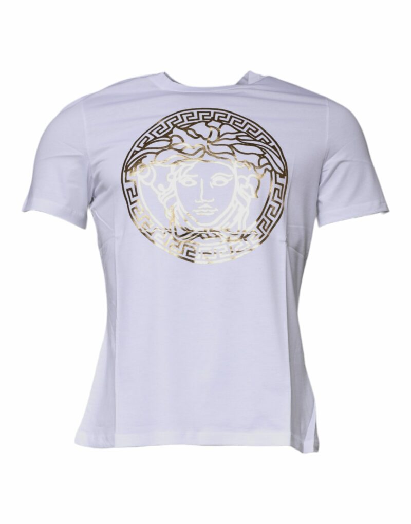 Versace White Medusa Print Cotton Crew Neck T-shirt - Image 2