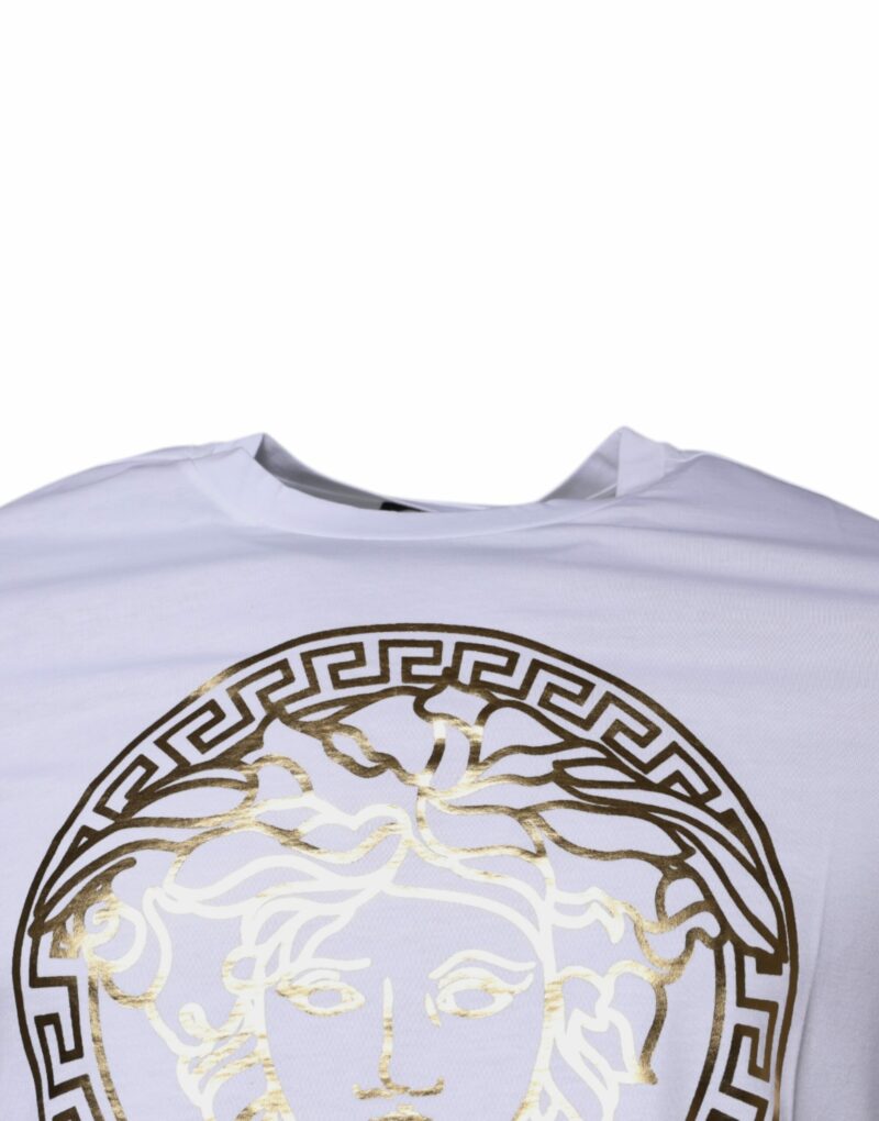 Versace White Medusa Print Cotton Crew Neck T-shirt - Image 3