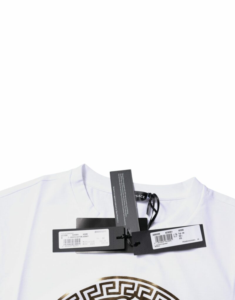 Versace White Medusa Print Cotton Crew Neck T-shirt - Image 7