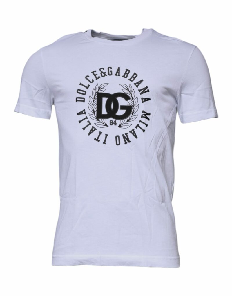 Dolce & Gabbana White Logo Print Cotton Crew Neck T-shirt - Image 2
