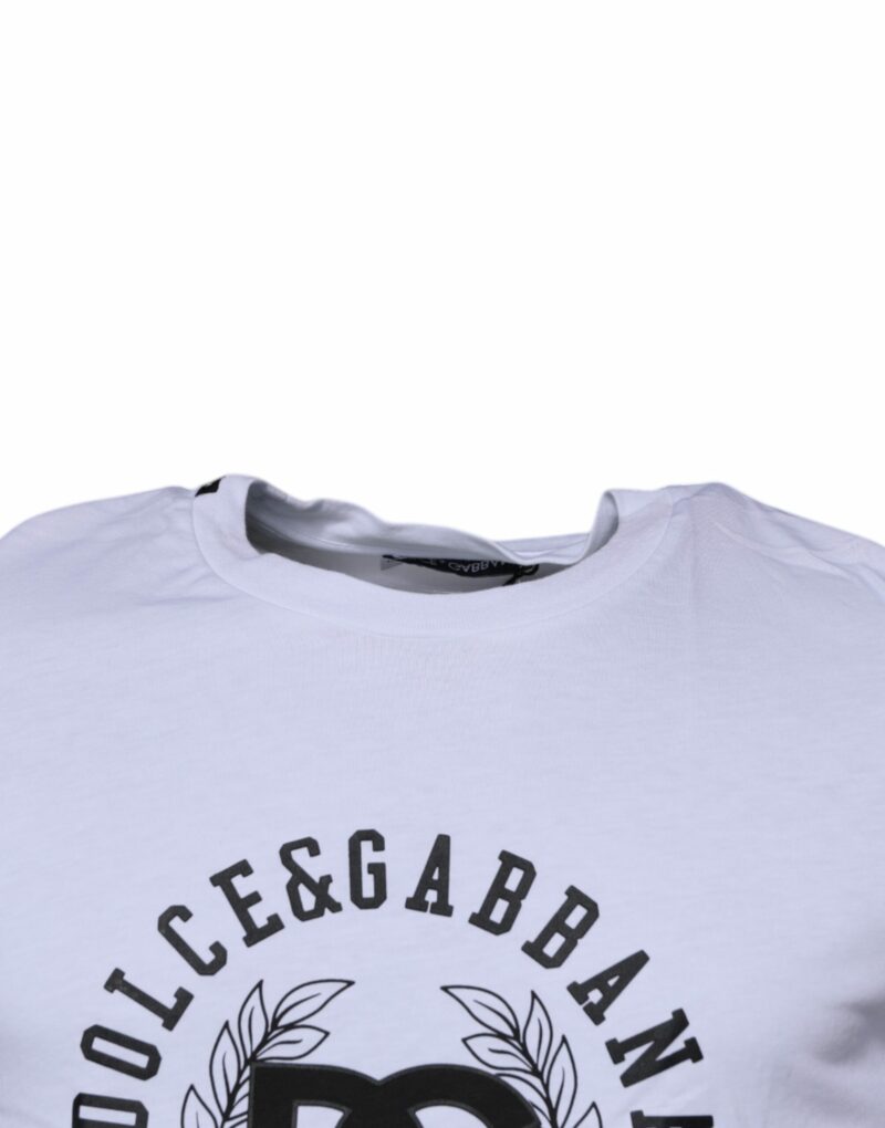 Dolce & Gabbana White Logo Print Cotton Crew Neck T-shirt - Image 3