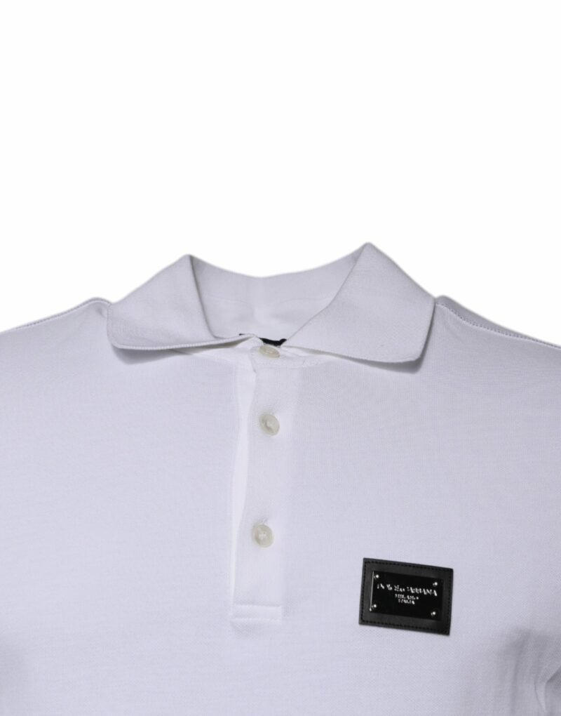 Dolce & Gabbana White Cotton Logo Plaque Collared Polo T-shirt - Image 3