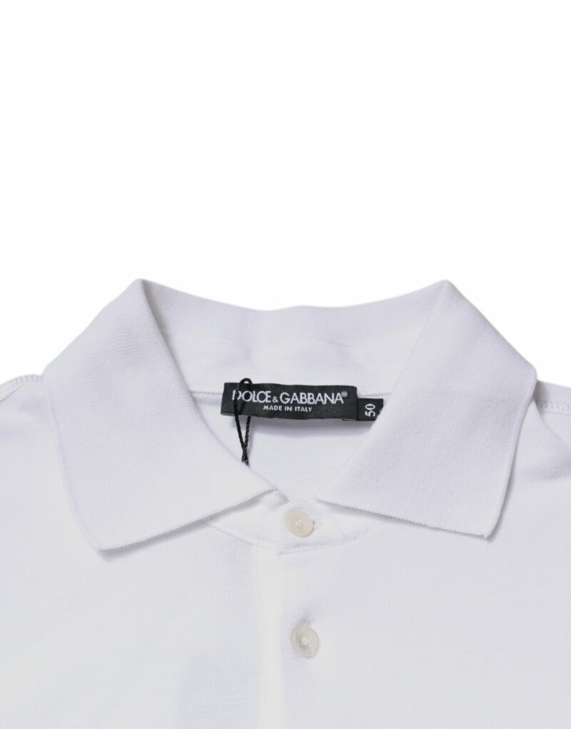 Dolce & Gabbana White Cotton Logo Plaque Collared Polo T-shirt - Image 6