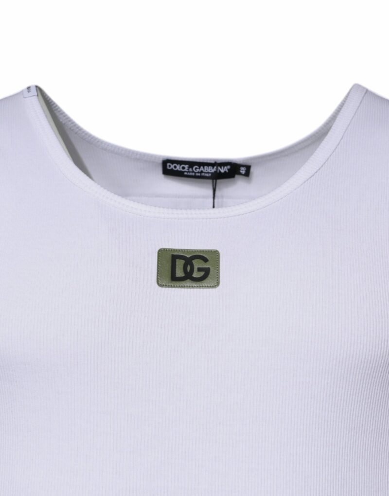 Dolce & Gabbana White Cotton Round Neck Sleeveless T-shirt - Image 3