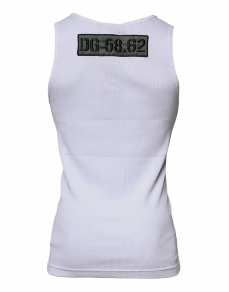 Dolce & Gabbana White Cotton Round Neck Sleeveless T-shirt - Image 4