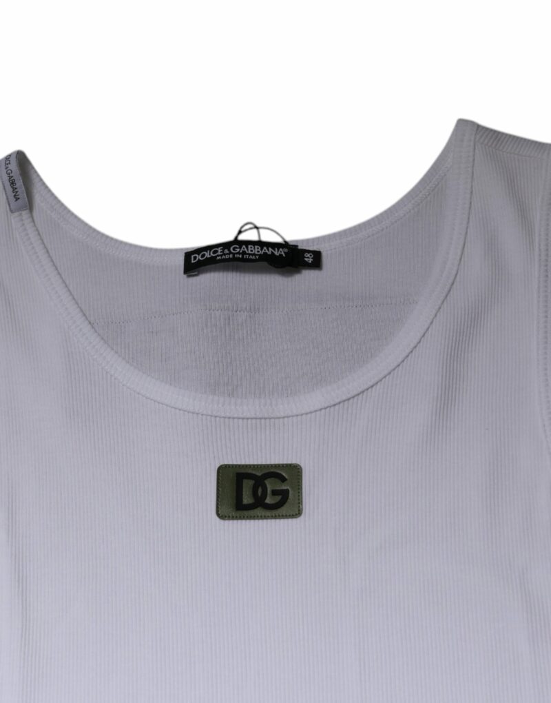 Dolce & Gabbana White Cotton Round Neck Sleeveless T-shirt - Image 5