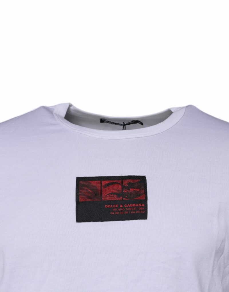 Dolce & Gabbana White Graphic Print Cotton Crew Neck T-shirt - Image 3