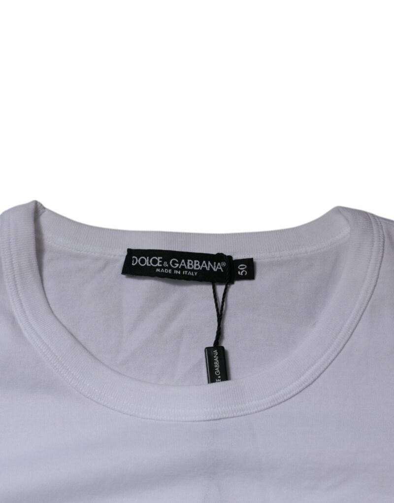 Dolce & Gabbana White Graphic Print Cotton Crew Neck T-shirt - Image 6