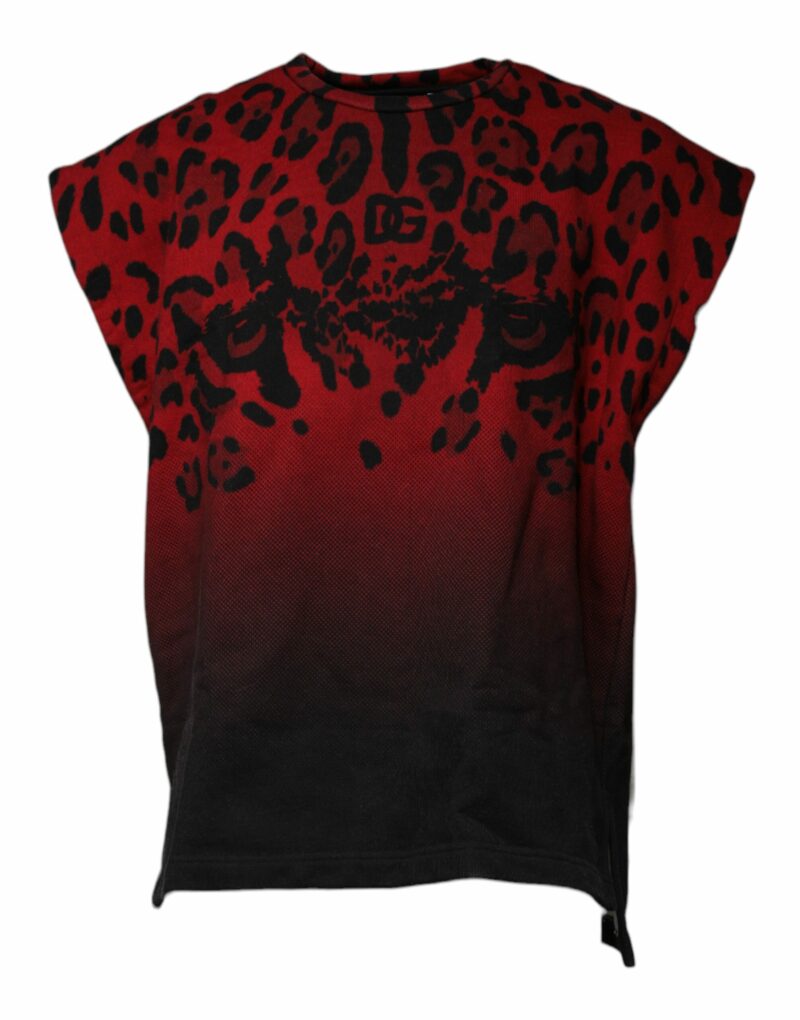 Dolce & Gabbana Red Leopard Print Cotton Sleeveless T-shirt - Image 2