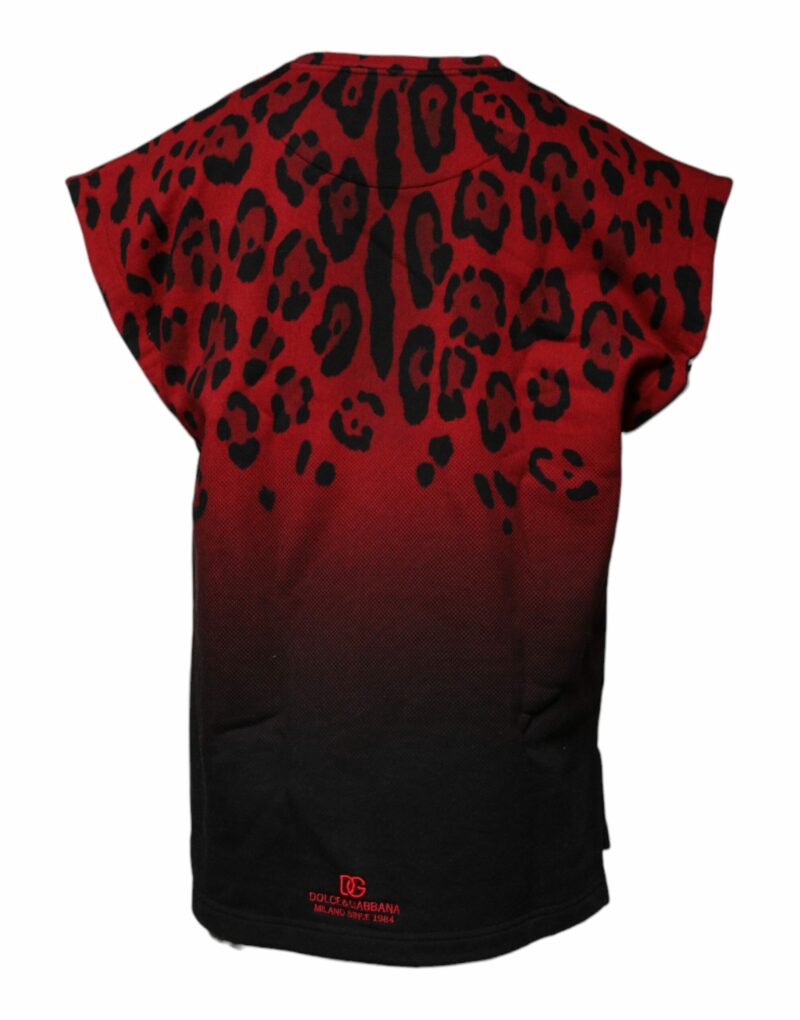 Dolce & Gabbana Red Leopard Print Cotton Sleeveless T-shirt - Image 6