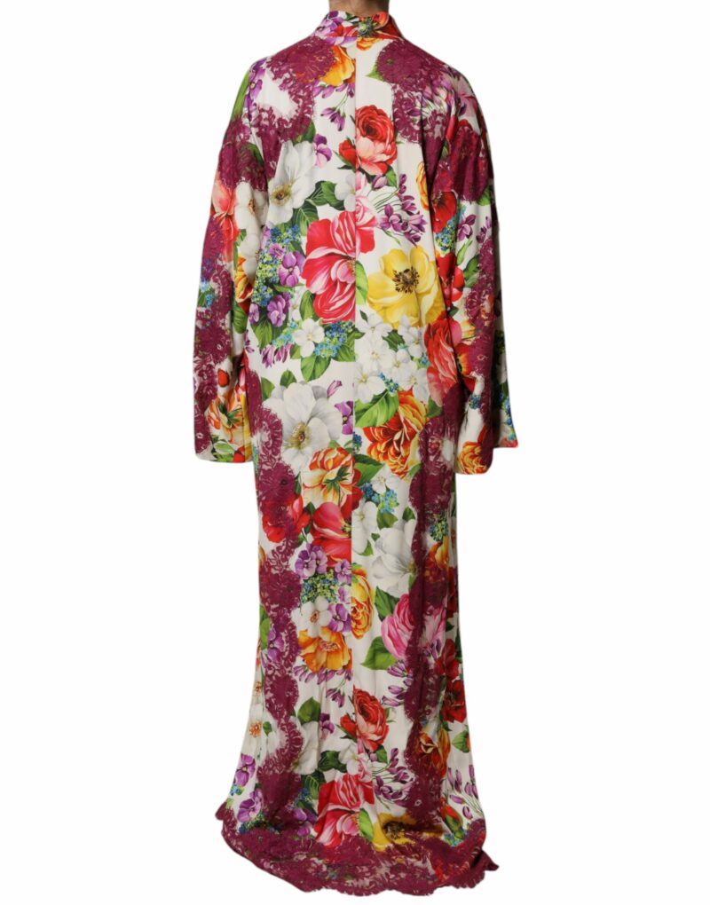 Dolce & Gabbana Multicolor Floral Lace Silk Abaya Long Sleeves Dress - Image 4