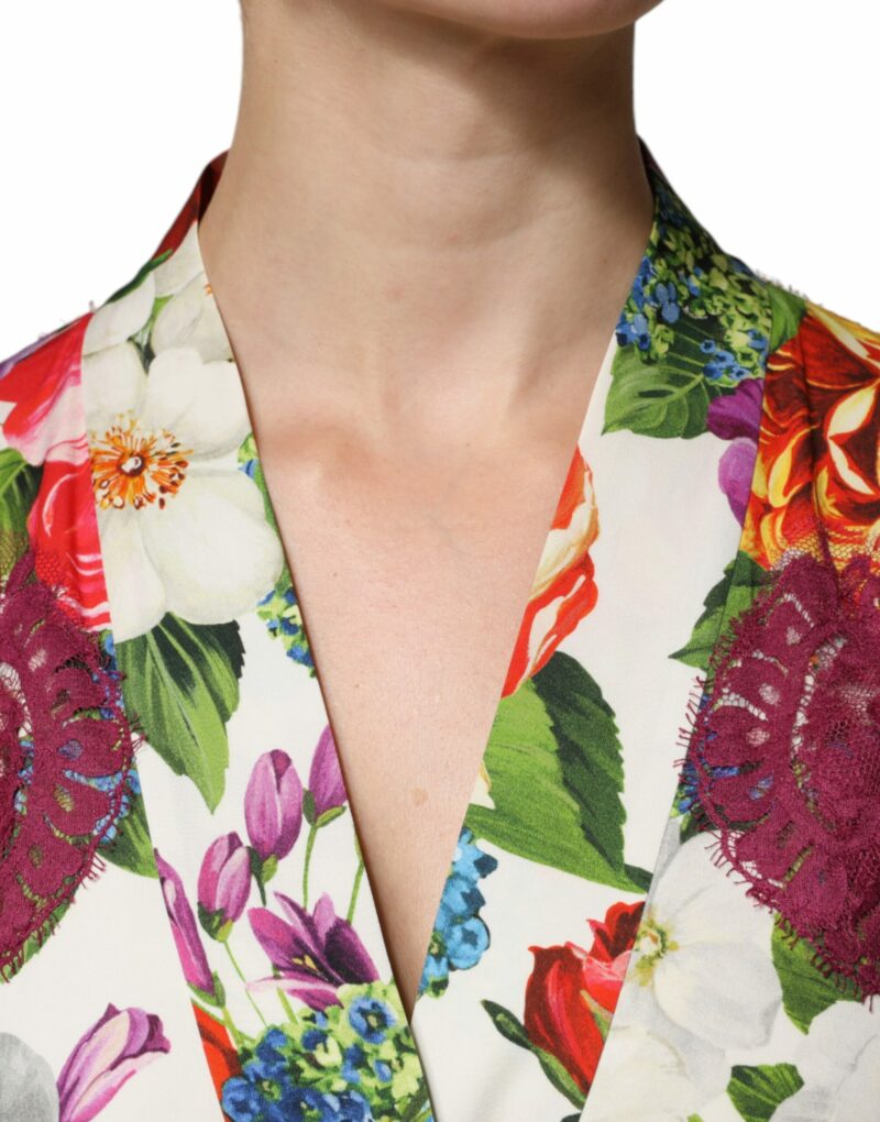 Dolce & Gabbana Multicolor Floral Lace Silk Abaya Long Sleeves Dress - Image 5